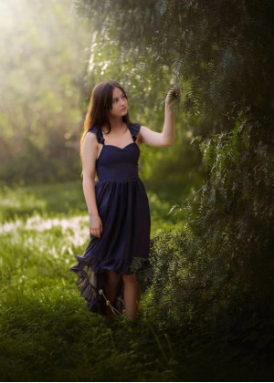 Navy Blue Chiffon High Low Flower Girl Dress